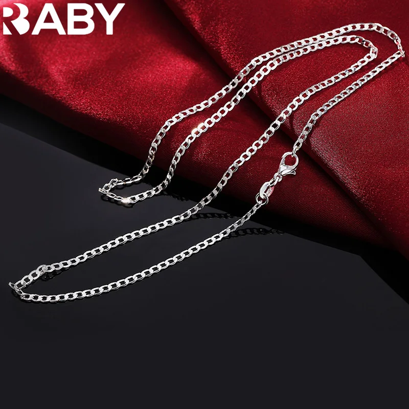 

925 Sterling Silver Necklace 16/18/20/22/24/26/28/30 Inches Classic 2MM Flat Sideways chain for Women Men Jewelry Gift party