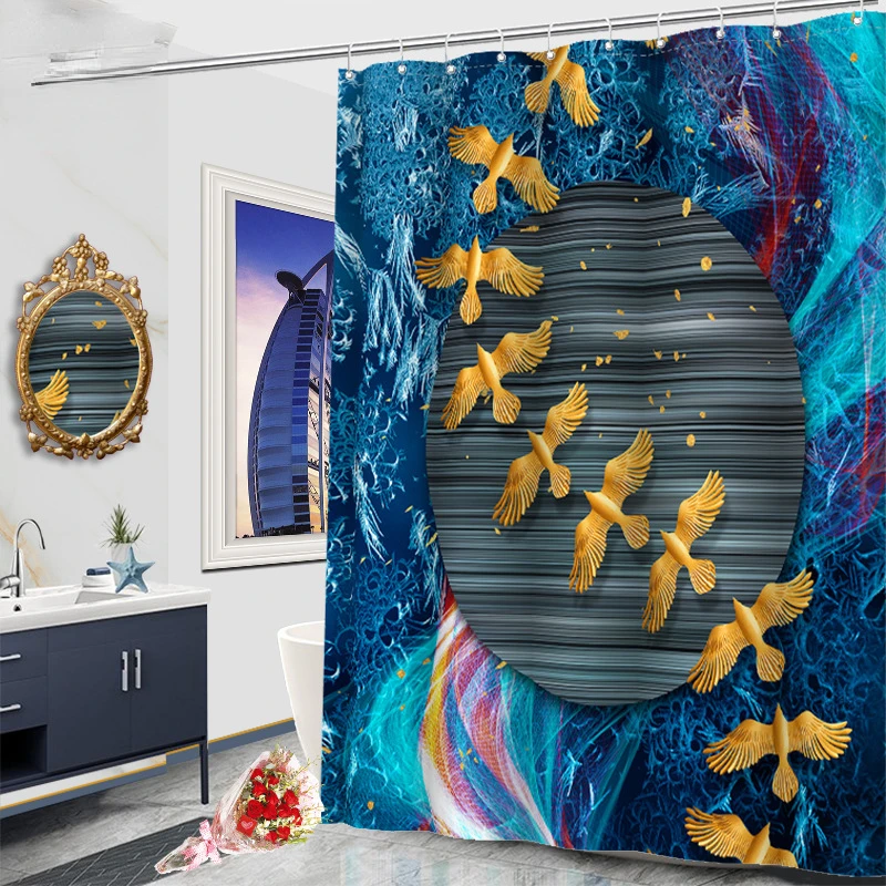 

Занавеска для душа с мультяшным пейзажем, водонепроницаемый комплект аксессуаров для ванной из полиэстера, с 3D принтом цветов, растений