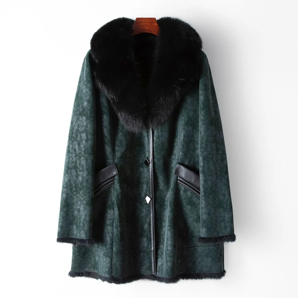 

Новинка Зима 2023, интегрированное меховое пальто Haining из кроличьего меха, женское меховое пальто с воротником из лисьего меха