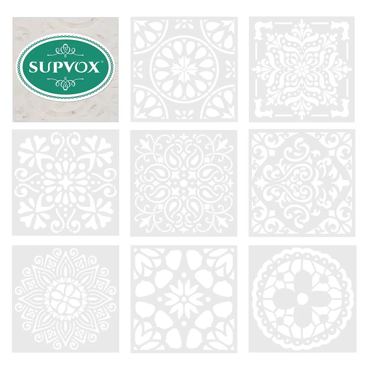 

SUPVOX 8pcs Premium Reusable Stencils Set Hollow out Mandala Painting Stencil Floor Wall Tile Fabric Wood Stencils