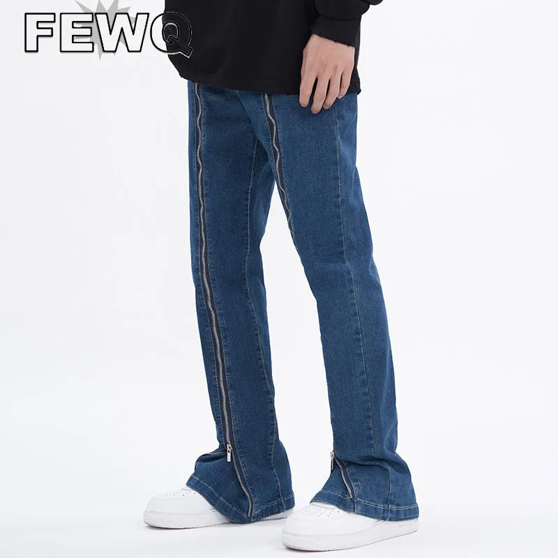 

Джинсы FEWQ мужские прямые с застежкой-молнией, однотонные брюки из денима, повседневные брюки с соединением, весна 2023