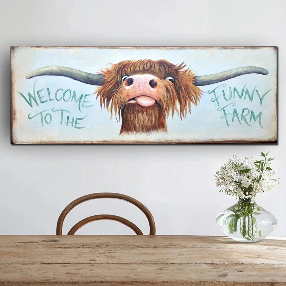 

Diamond painting Highland Cow Welcome to the Funny Farm DIY Diamond Mosaic Wild Animals Cross Stitch Kits Crystal Art Decor Gift