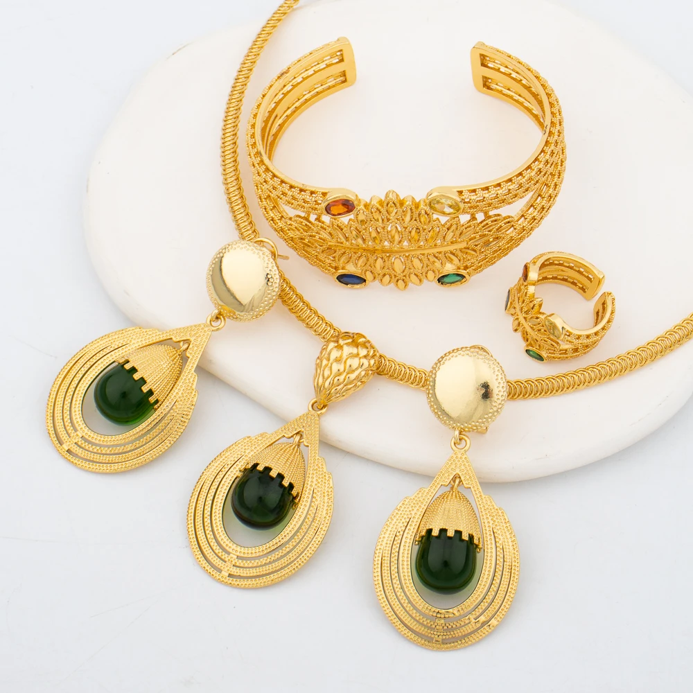 

2023 Brazilian Necklace New Design Earrings Set 18k Gold Plated Jewelry For Women Italian Expensive Wedding Dubai Bijoux Femme