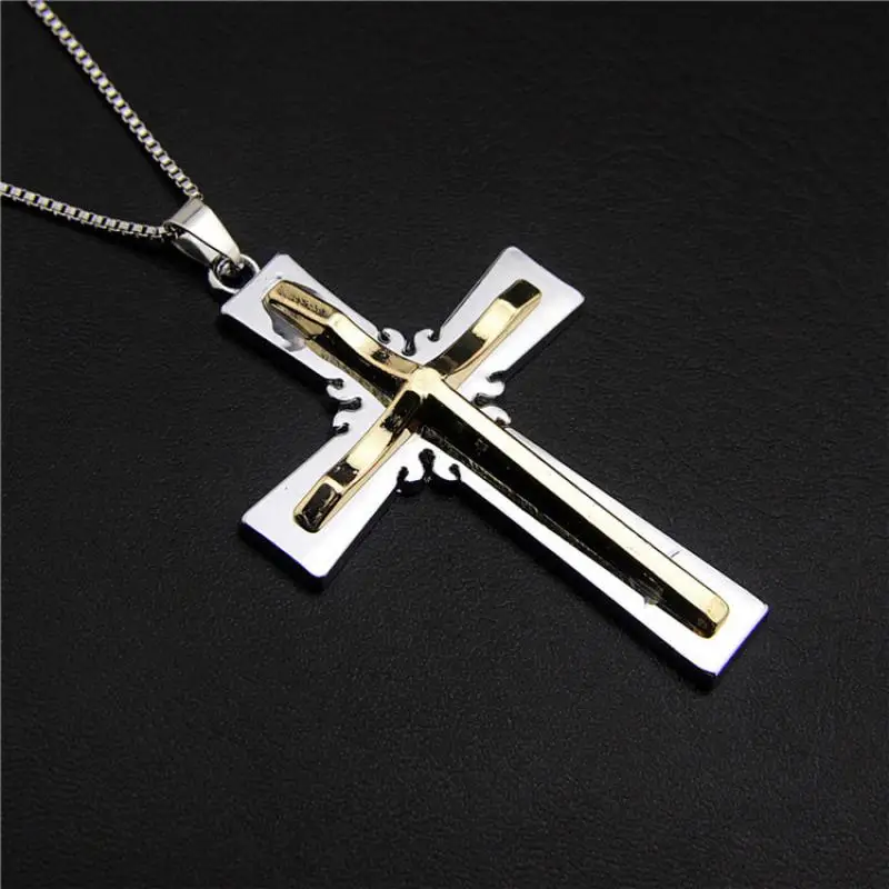

Double Layer Stainless Steel Cross Pendant Necklace for Men Ladies Simple Gold Silver Two-Color Cross Necklace Fashion Jewelry