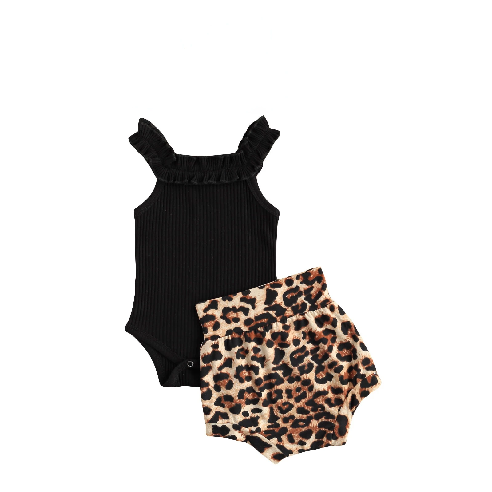 

Clothes Set Toddler Newborn Ribbed Sleeveless Bodysuits Tops Leopard Shorts Headband Clothes Outfits