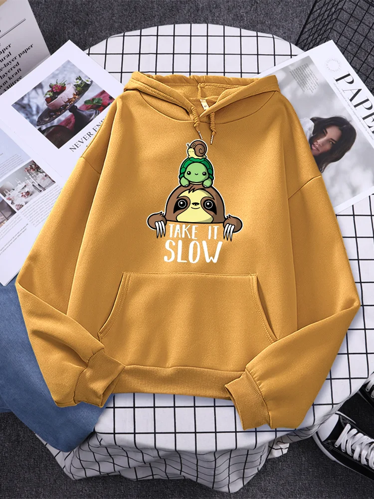 

Sloth Turtle Snail Take It Slow Kawaii Print Woman Hoodies Street Pullover Fashion Funny Clothes Cartoons Creativity Women Hoody