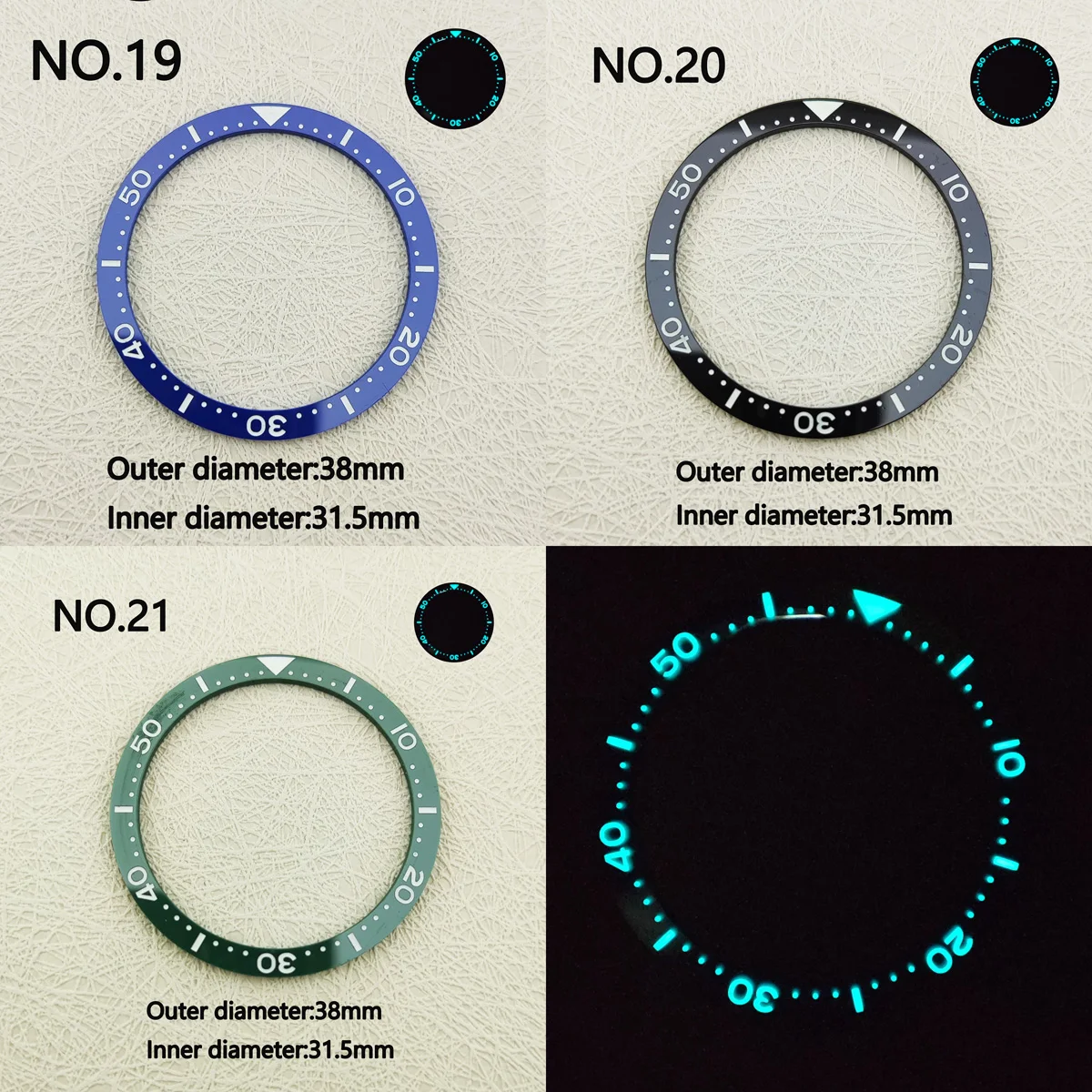 

38mm*31.5mm Flat Sloping Ceramic Bezel Insert substitute watch insert ring Super luminous celebrities Watch Accessories