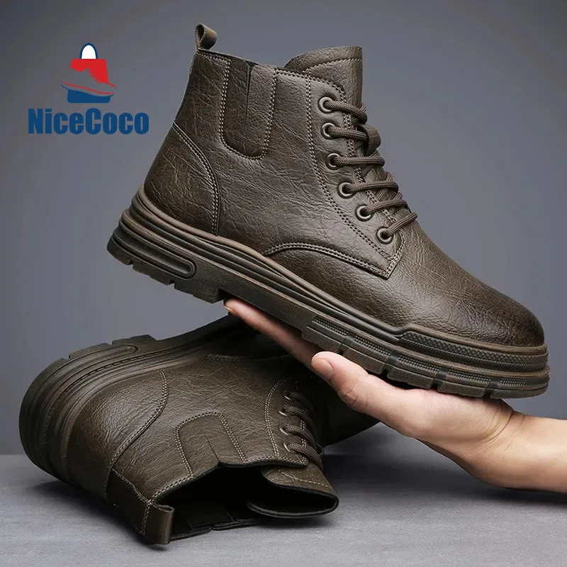 

Boots For Men Casual Shoes Leather Cowboy Combat Tactical Chelsea Platform Designer Luxury Work Safety Ankle Sneakers 2023 1010