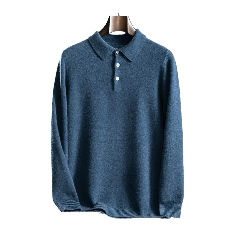 Осень/зима новый однотонный пуловер-поло вязаный шерстяной топ мужская верхняя