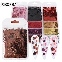 12 colors brown heart shape nail sequins set for nail art decorations sweet love glitter flakes charms paillette kawaii manicure