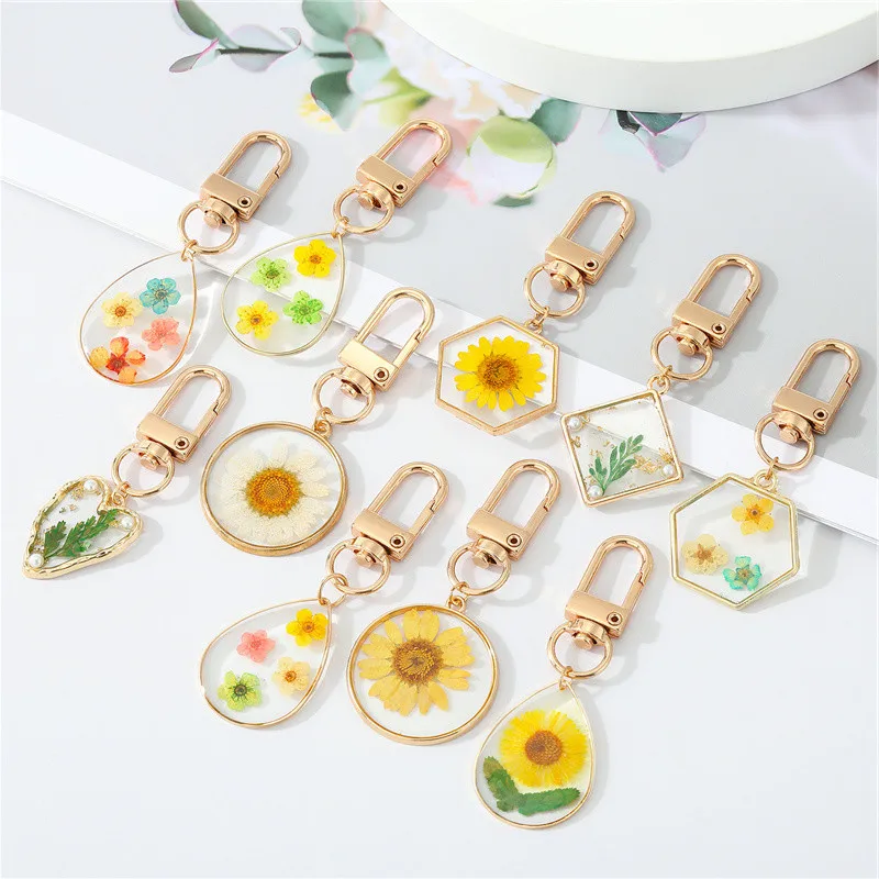 

Fashion Natural Eternal Flower Keychain Dried Flower Plants Key Chains Holder Keyrings Key Holder Women Bags Car Phone Accessori
