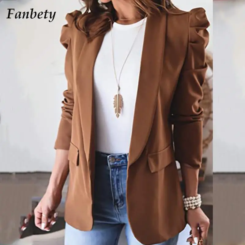 

Женская модная однотонная верхняя одежда с длинным рукавом, Осенний элегантный блейзер с буфами на плечах, куртка, женский зимний Новый Пов...