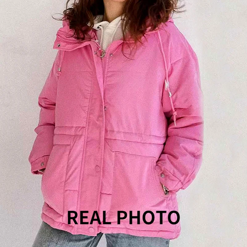 2021 New Winter Women Parkas Jackets Slim Hooded Thicken Warm Padded Coat Female Winter Outwear Jacket Parkas Orange Pink Coat