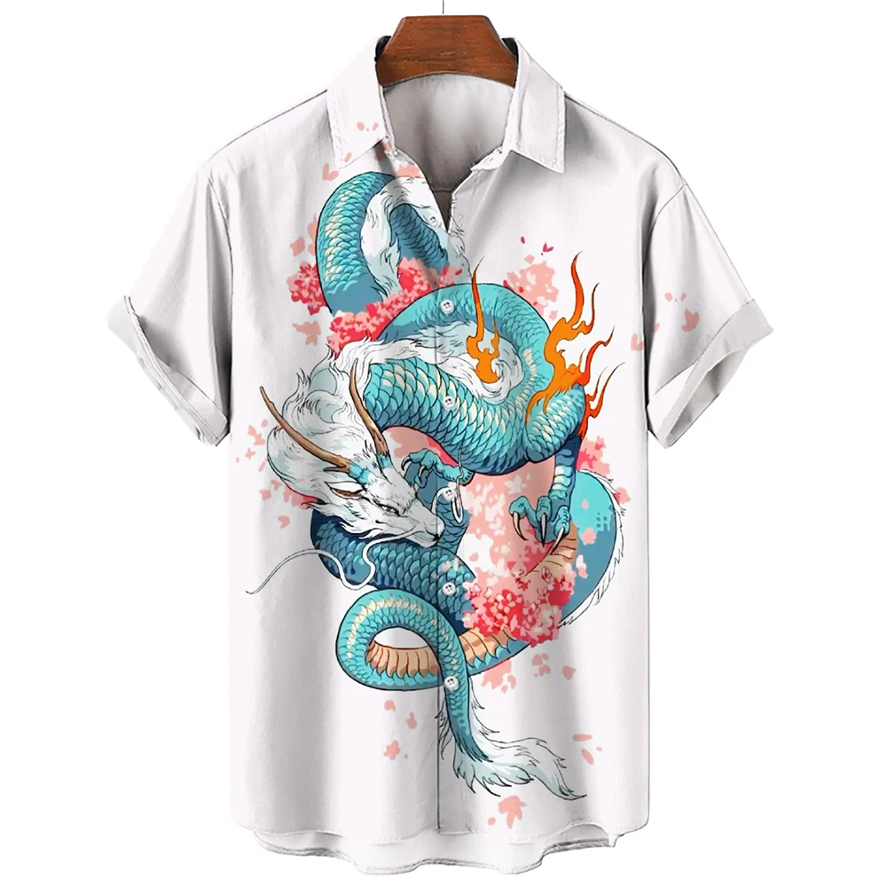 

Men's Shirt Hawaiian Shirt 3d Dragon And Tiger Print Clothes For Men Summer Short Sleeve Lapel Male Overshirt Vintage Oversized