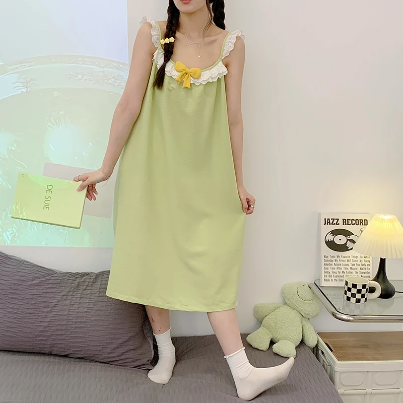 

Summer New Women's Korean Edition Nightwear Bubble Cotton Crease Vest Skirt Sweet and Lovely Relaxed Age Reducing Homewear