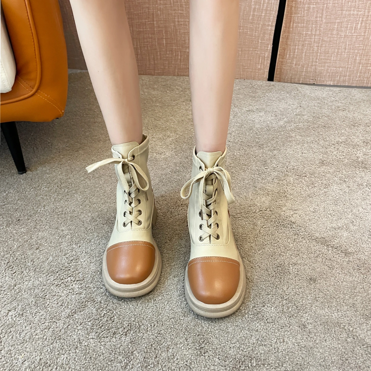 Boots For Girl Heeled Ankle Boots Lace-Up Autumn Shoes For Women  Casual women Boots Daily Footwear Size 35-40