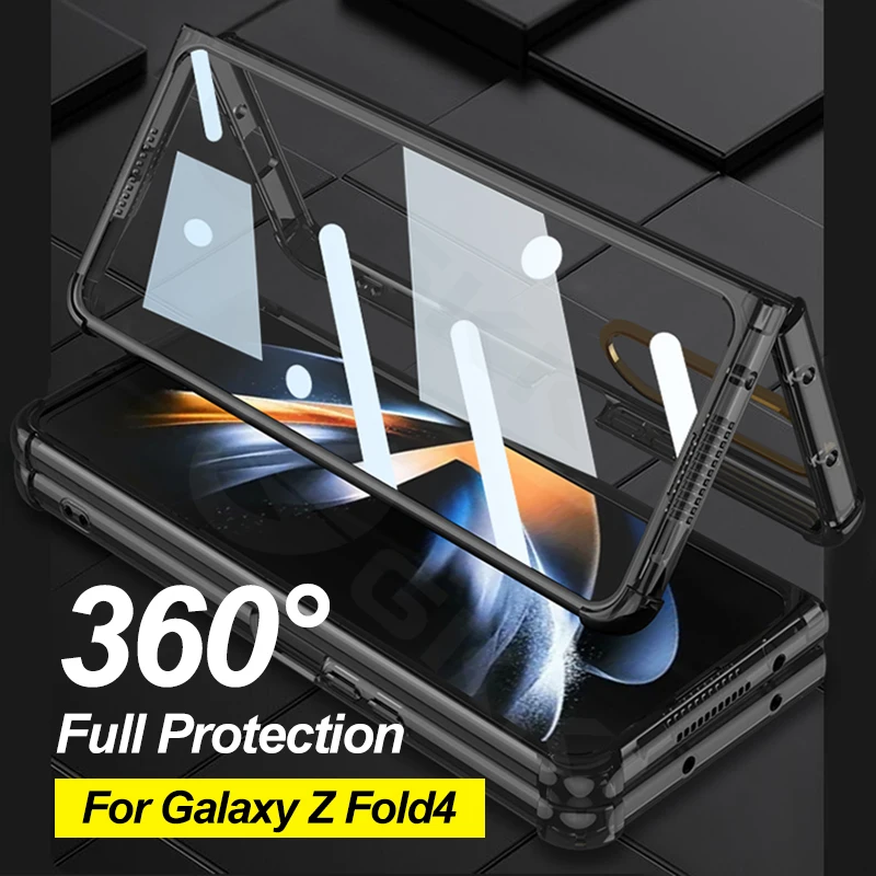 

GKK Airbag Bumper With Glass Frame Cover For Samsung Galaxy Z Fold 4 Case Shockproof Clear Soft Edge Case For Galaxy Z Fold4 5G