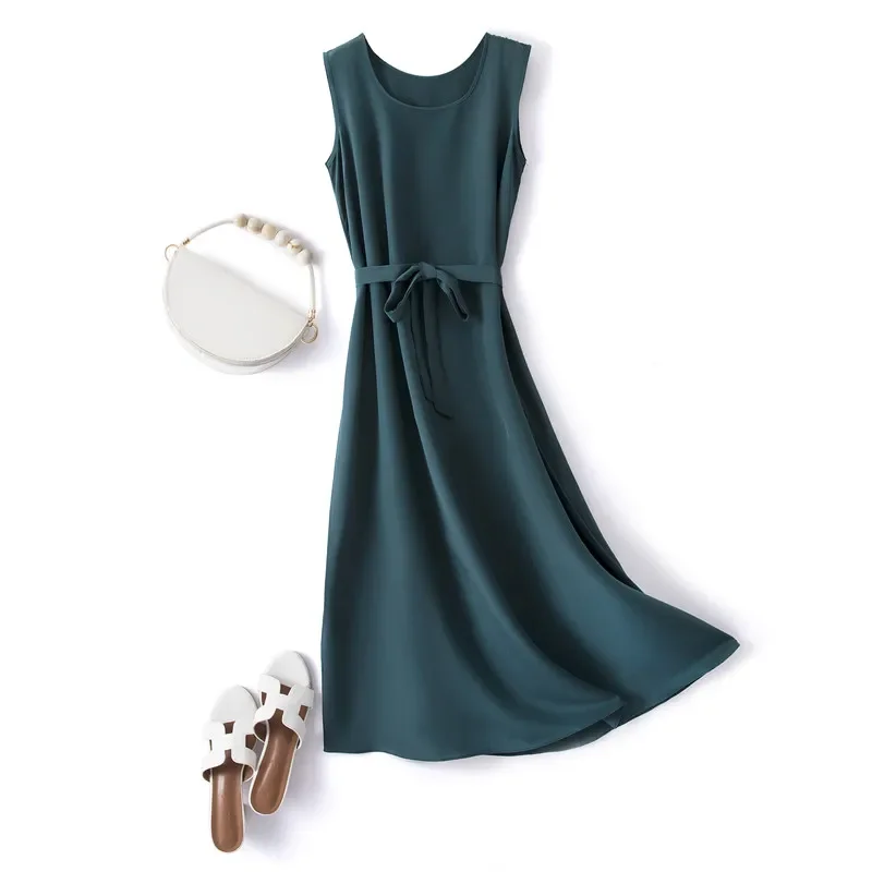 Женское длинное шелковое платье повседневное черное без рукавов модель Pph5050 на