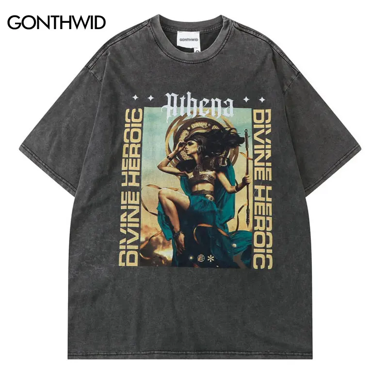 

Distressed Gothic Tee Shirts Streetwear Hip Hop Warrior Woman Print Punk Rock Tshirt 2022 Men Harajuku Summer Casual T-Shirt Top