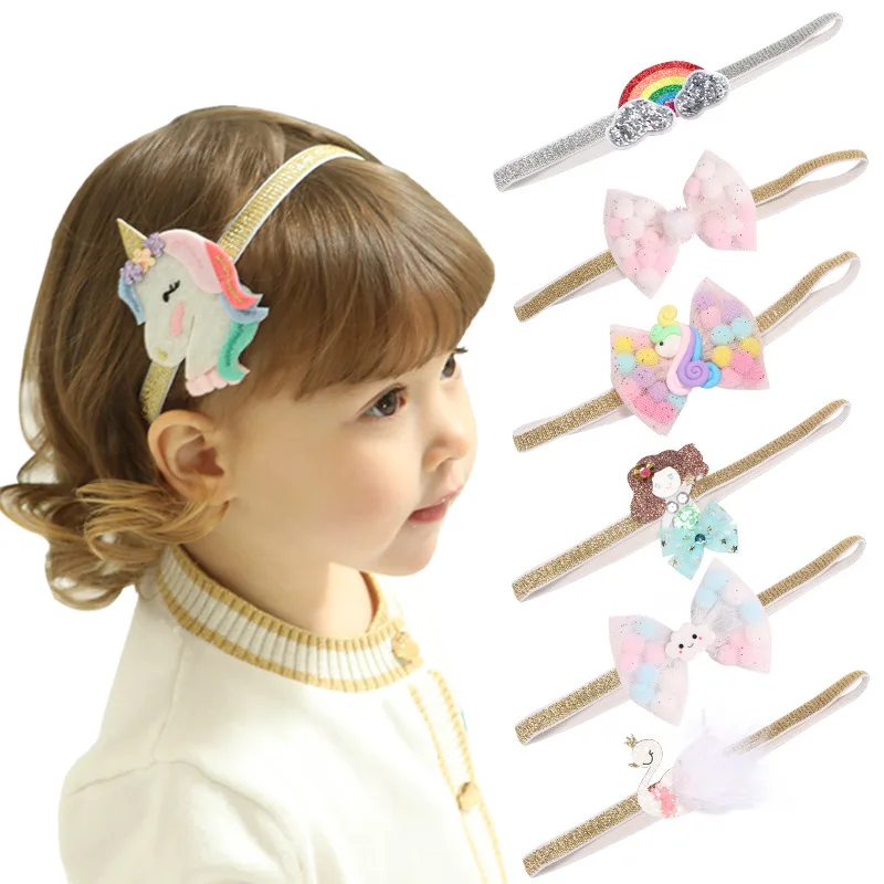 

New Kids Unicorn Rainbow Bow Headbands Kawaii Sequins glitter Headwraps for Baby Girls Hair Accessories Newborn Photography