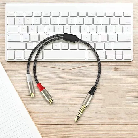 Кабель 6,35–2RCA, 1/4 дюйма, штекер TRS–2RCA, гнездовой разветвитель, стерео аудиокабель-адаптер для усилителя, микшера, динамика, ТВ, DVD-плеер