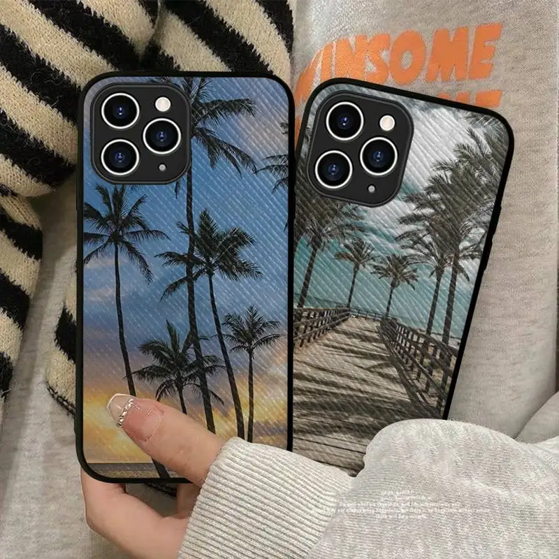 

Summer Beach Sunset Palm Tree Phone Case Hard Leather Case for iPhone 11 12 13 Mini Pro Max 8 7 Plus SE 2020 X XR XS Coque