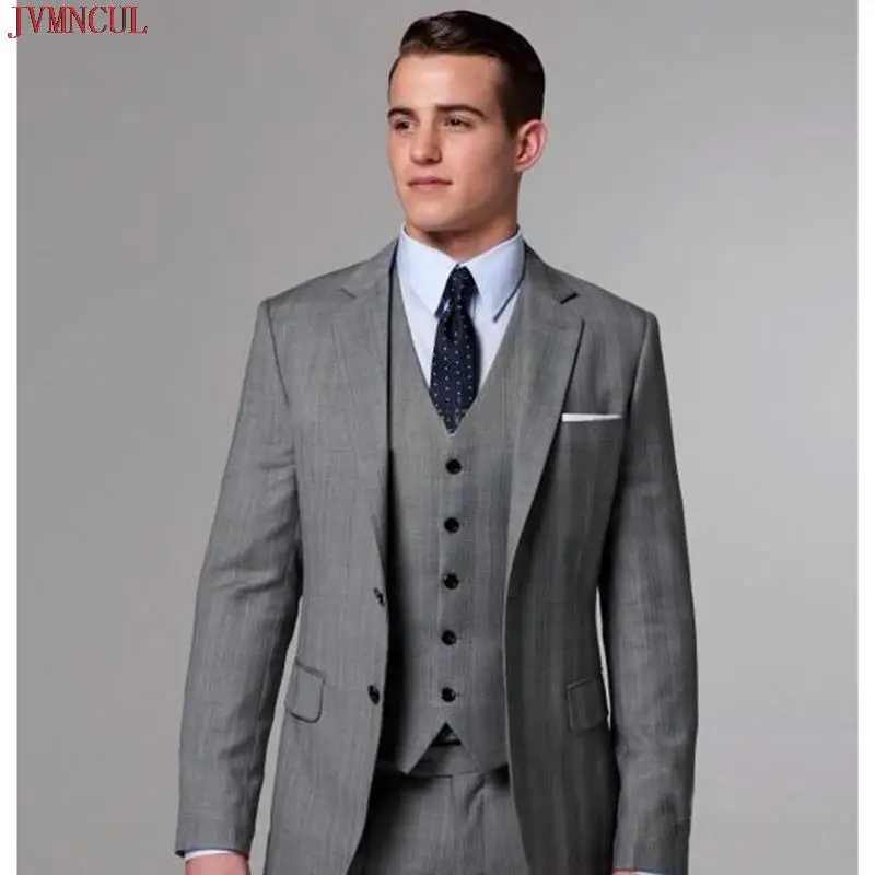 

2022 New High Quality grey costume homme terno Groom Tuxedos Groomsmen Mens Wedding Suits slim fit men suit ( jacket+Pants+vest)