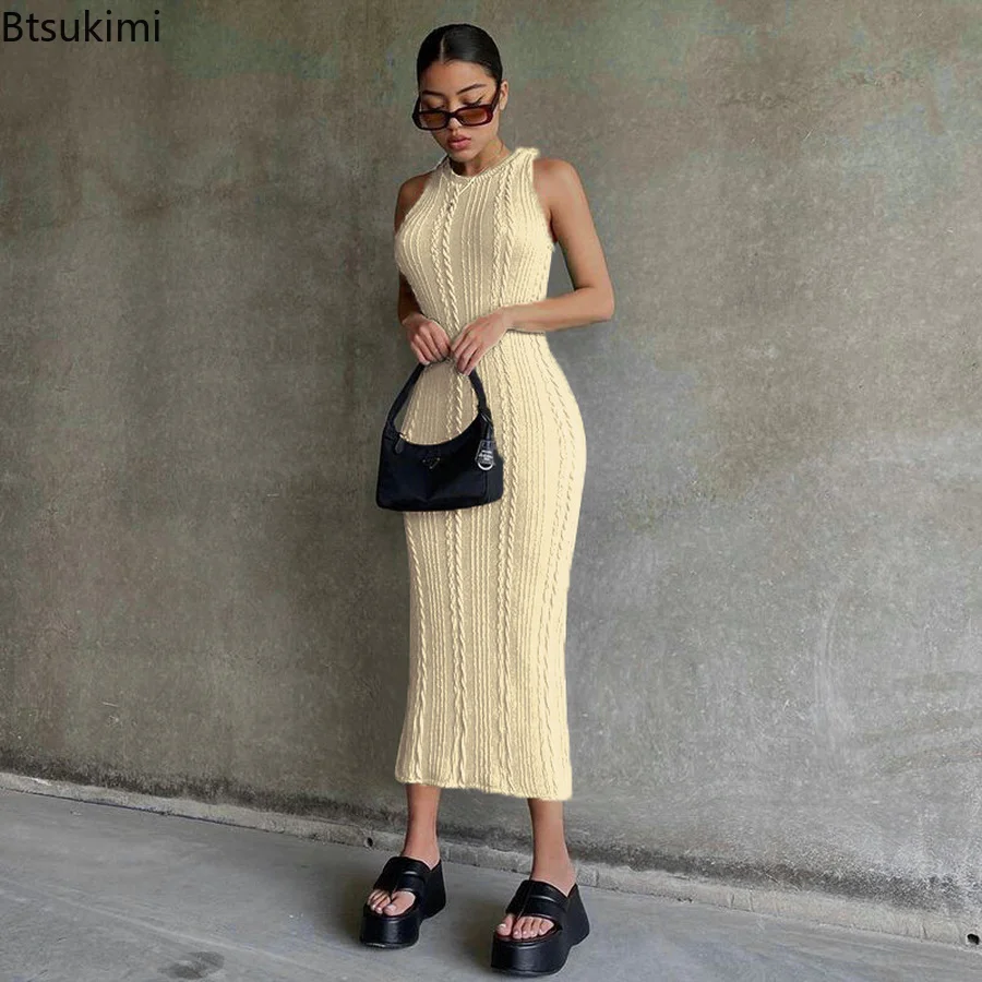 

Women Summer Knitted Dress Green Sleeveless Elegant Sexy Bodycon Dress Outfits Streetwear Clubwear Urban Tank Dresses Vestidos