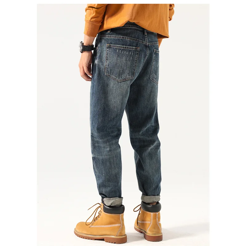 Streetwear Men New Pattern American Chaopai Hole Blue Jeans Vintage Loose Recreational Straight Cylinder Trousers Autumn Female
