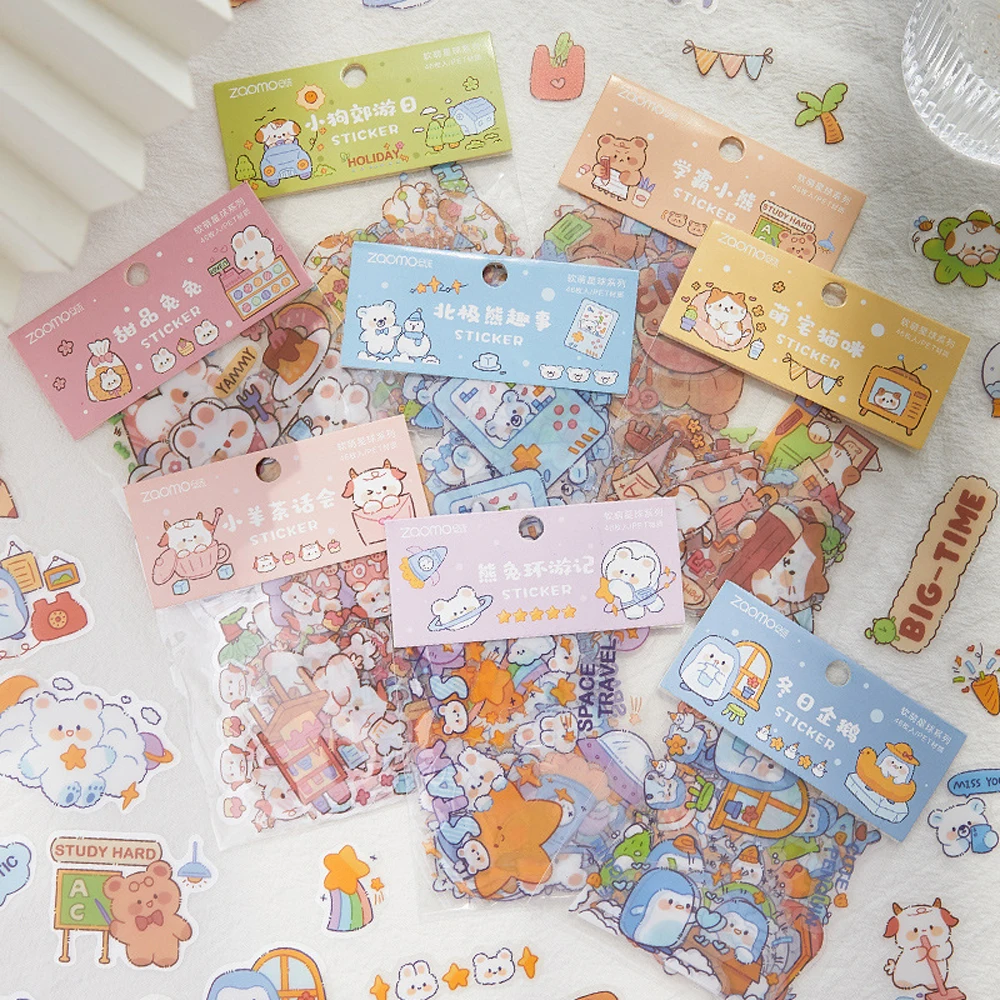 

40/46 PCS PET Waterproof Colorful Kawaii Cartoon Animal Decorative Stickers