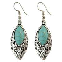 vintage green stone dangle earring for women bohemia ethnic style hollow carved pattern drop earrings elegant accessories