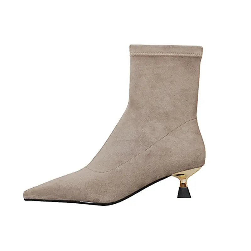 

Autumn Winter Stretch Boots Shoes Woman Sexy Concise Women Mid-Calf Boots Pointed Toe Thin High Heels Office Lady Size 41 42