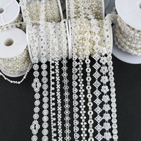 1yard abs imitation pearl bead flatback chain line cord thread trim with rhinestones for diy wedding party decoration home decor