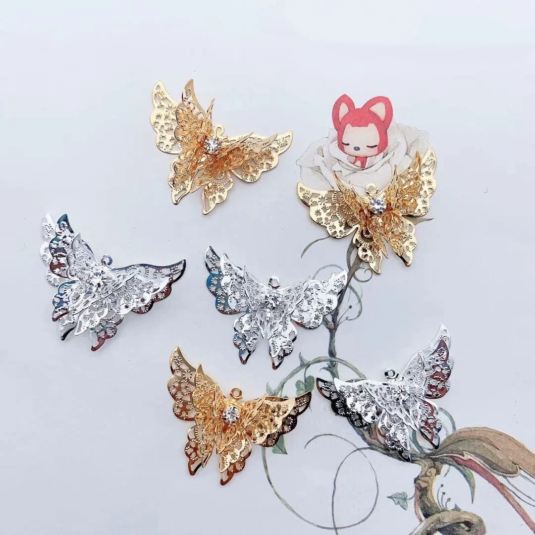 

Europe and America butterfly DIY necklace pendant earrings accessories vein metal white k kc gold material