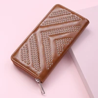 2021 fashion female wallets pu leather long women wallet rivet handbag ladies coin purse card holder clutch