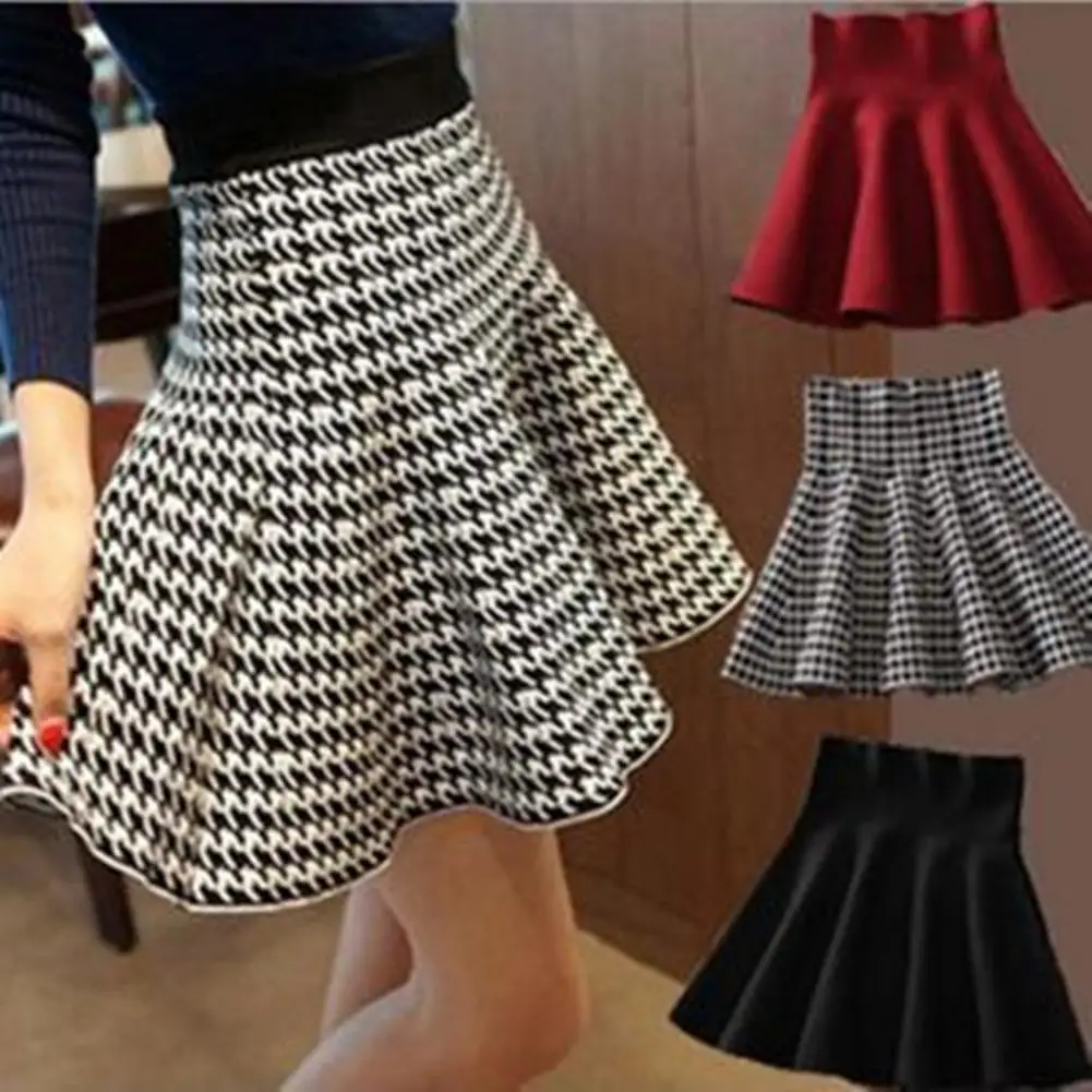 

Waist Tight High-Waist 3D Cutting A-line Skirt Autumn Winter Solid Color Skater Mini Skirt Daily Clothing
