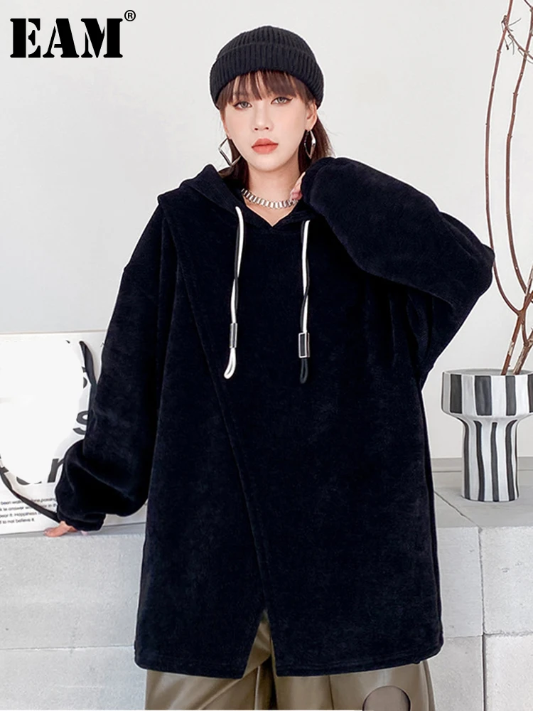 

[EAM] Loose Fit Thick Corduroy Sweatshirt New Round Neck Long Sleeve Women Big Size Fashion Tide Spring Autumn 2022 1DF2768