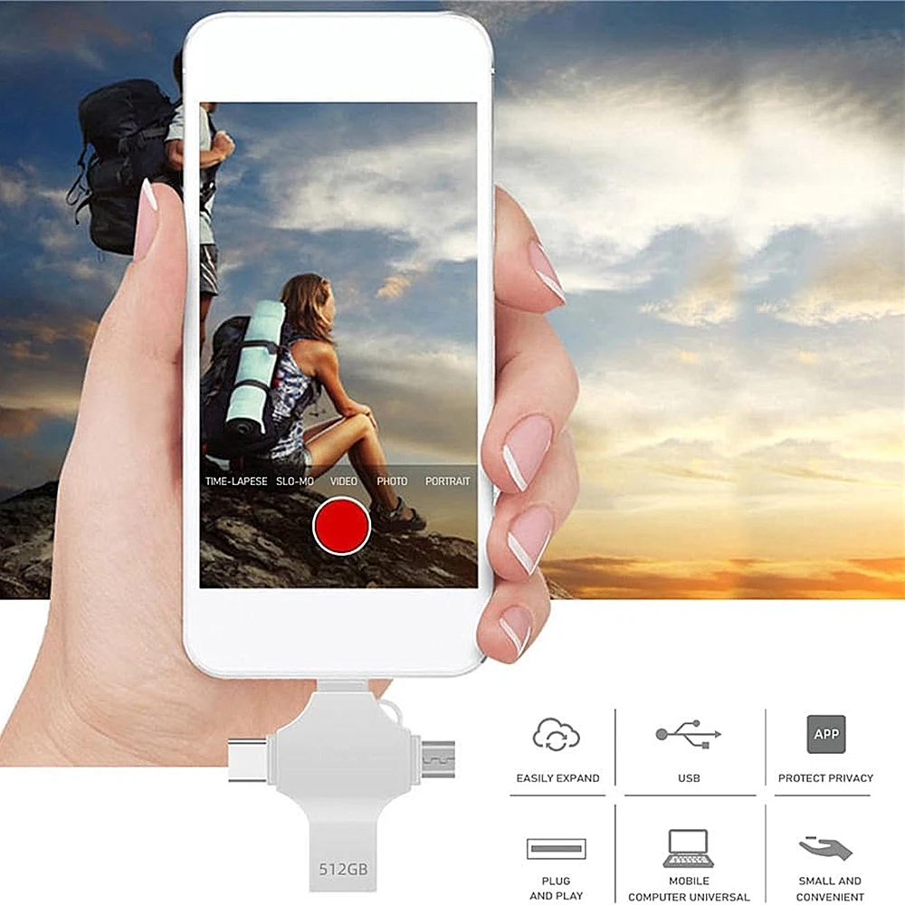 Фото Флеш-накопитель OTG 3.0 для iPhone, 256 ГБ, 512 ГБ, для Samsung Pro Plus MAX, iPad, Mac, многофункциональное внешнее хранилище для iOS и Android телефонов №2