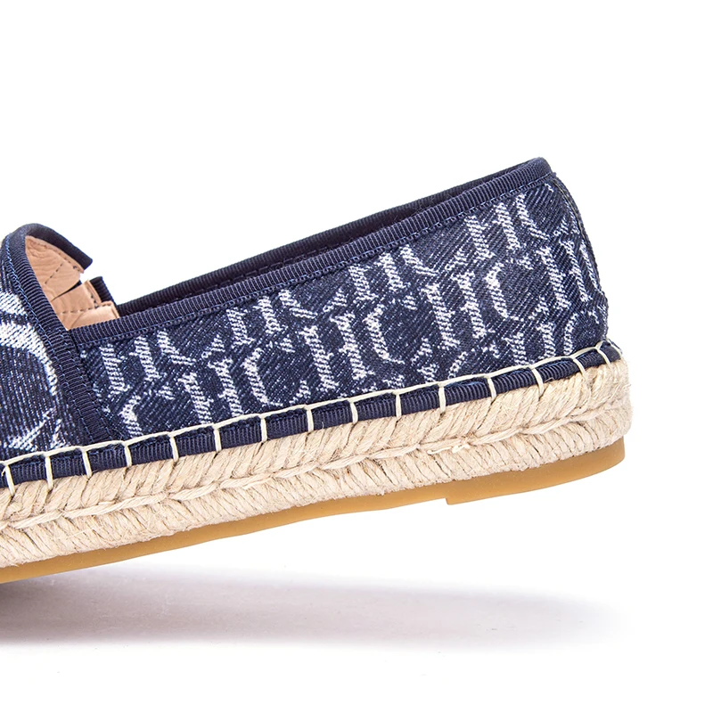 CHCH 2023 Loafer Flats Lazy Shoes For Women Lattice Round Toe Plaid Cloth Woven Straw Casual Comfortable Female Shoes Handmade