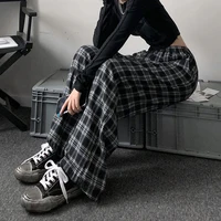 Kobiety wysokiej talii spodnie w kratę amerykański Retro dorywczo luźna szeroka spodnie nogi kobiet Harajuku Hip-Hop wszystkie mecze spodnie wiosna nowy 6