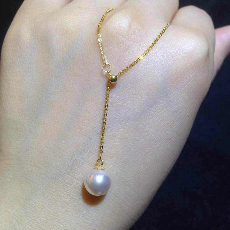

Ожерелье из латуни с настоящим жемчугом 18K, женские Украшения, модельное платье, Япония, корейский стиль