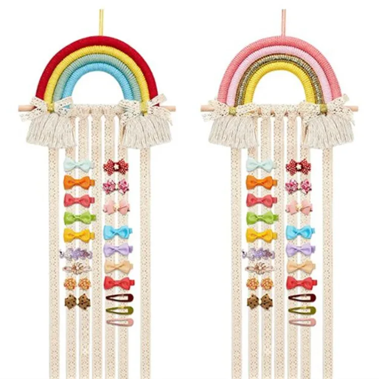 

Nordic Hand-woven Rainbow Pendant Children's Room Hairpin Storage with Wall Decor Wall Hanging Finishing with Hairpin Organizer