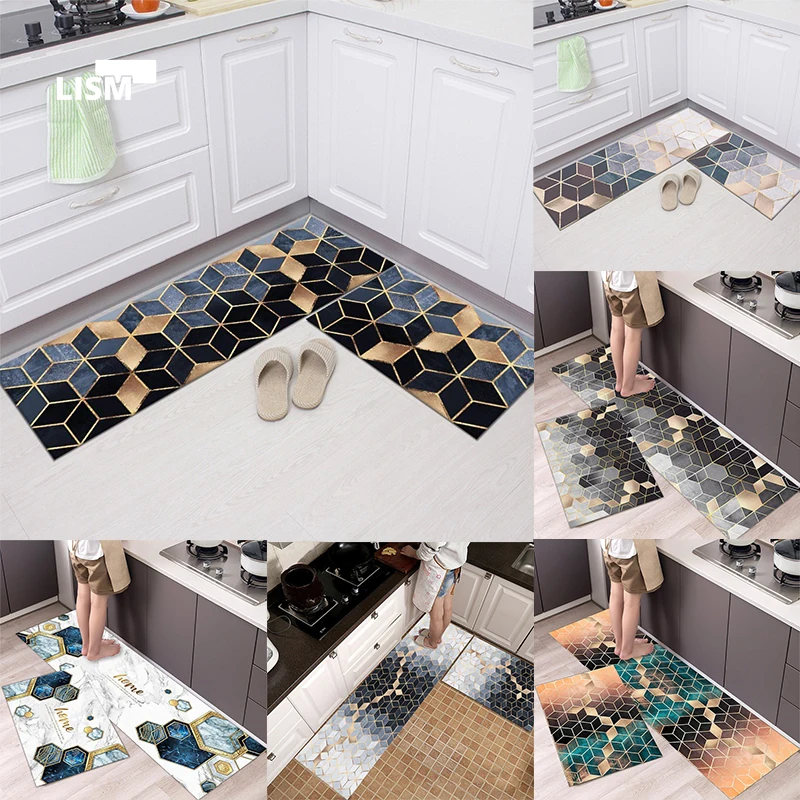 

Geometry Kitchen Rug Carpet Bath Mat Doormat Floor Waterproof Oilproof Non-slip Soft Bedroom Living Room Flannel Home Decoration