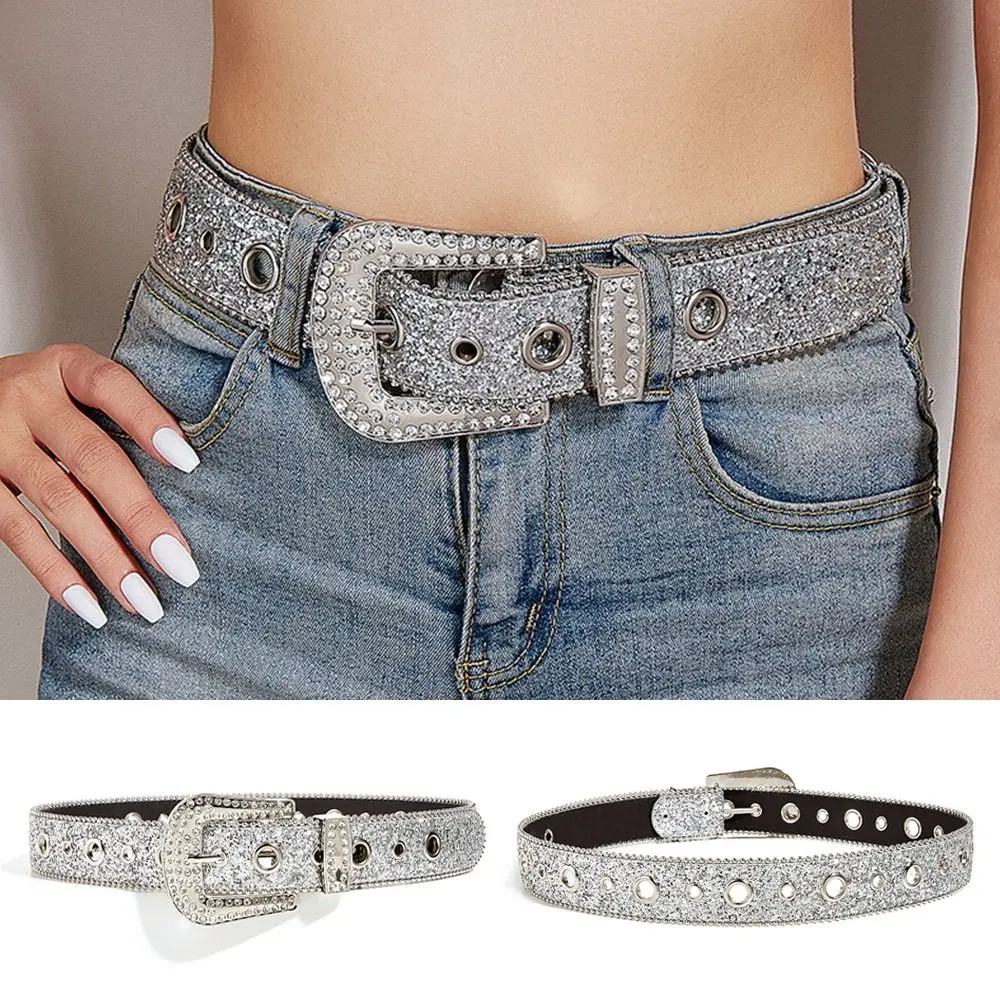 

Fashion Studded Cowgirl Glitter PU Leather Rhinestone Belt Bling Crystal Waistband