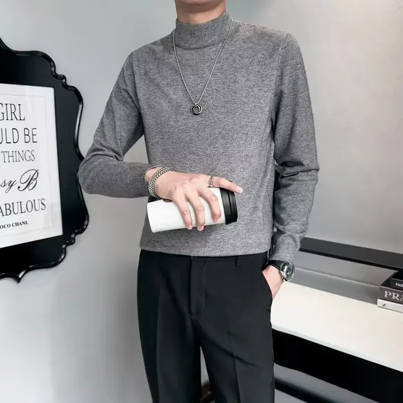 Men's Fashionable Thickened Half Polo Turtle Neck Sweater Casual Knitted Top For Spring Autumn 2023 New Style Coat Jacket