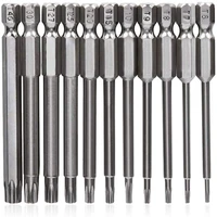 11pcs torx screwdriver bits set with hole t6 t8 t9 t10 t15 t20 t25 t27 t30 t35 t40 14 inch hex shank 75mm3 inch long