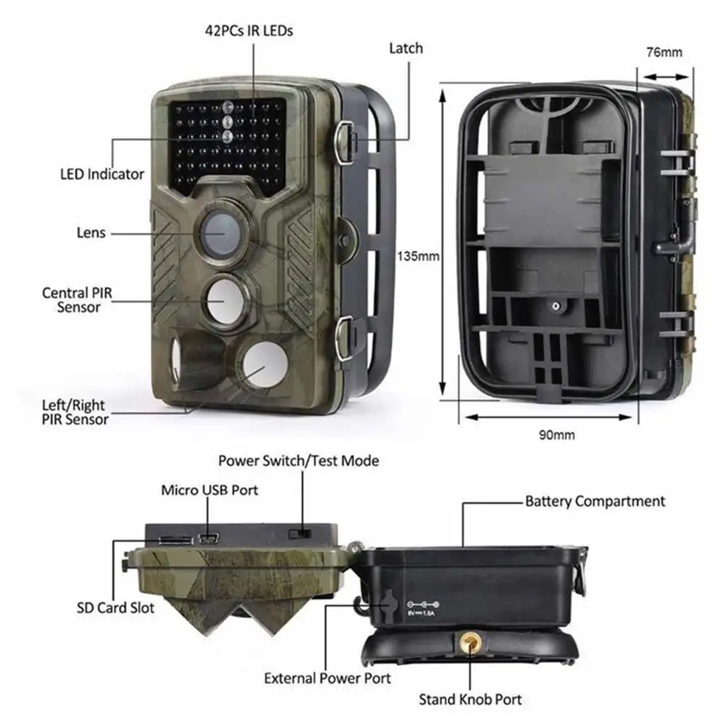 

Trail Camera 12MP 1080P Infrared Hunting Game Camera with Night Vision Waterproof Surveillance Tracking Camera