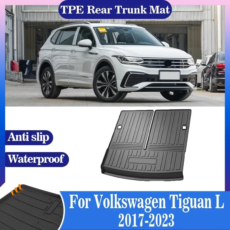 Фото Для Volkswagen VW Tiguan L Allspace 2017 ~ 2023 автомобильный коврик для заднего багажника, антигрязный материал TPE, подкладка для багажника, поднос для багажника, коврик для хранения №1
