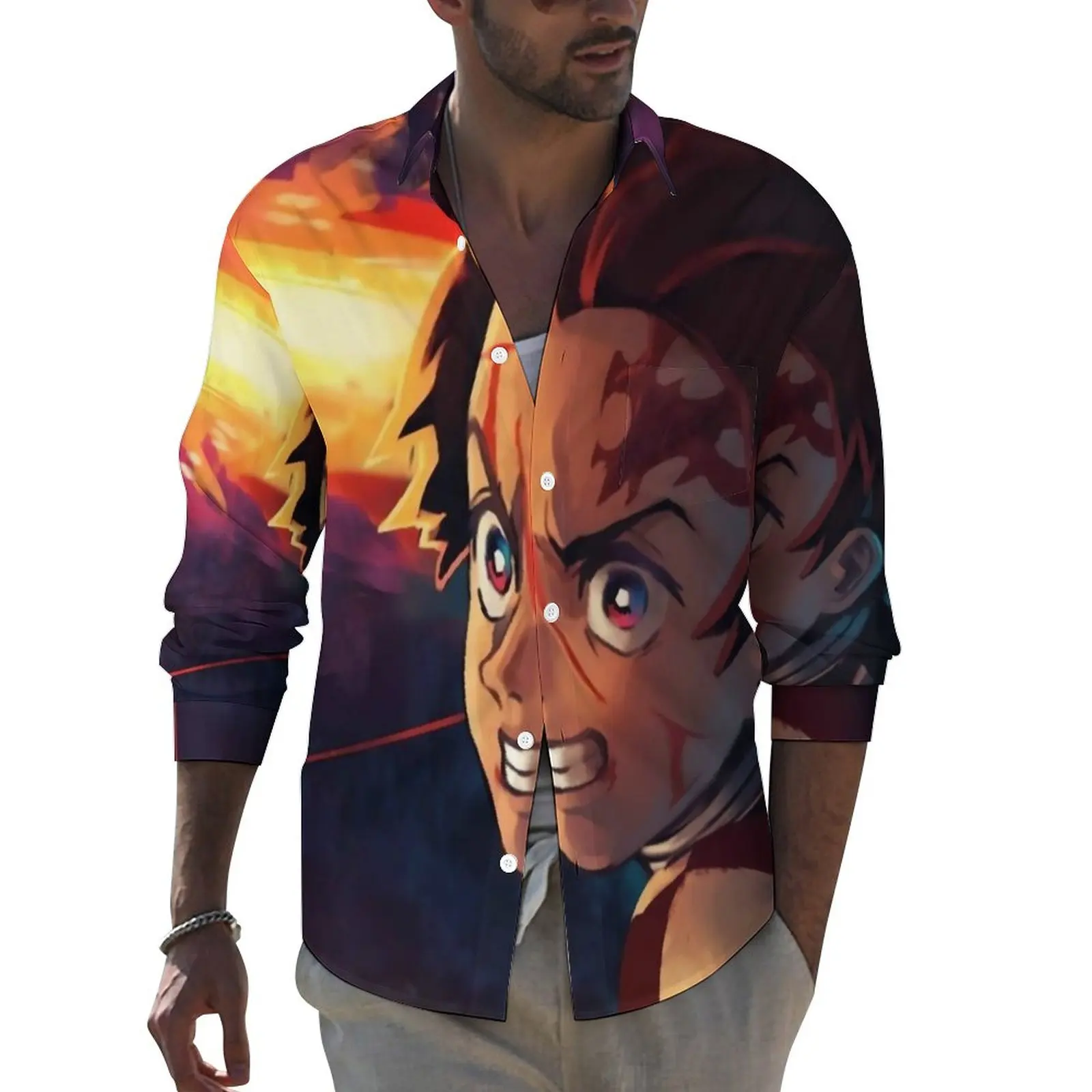

Demon Slayer Shirt Men Kimetsu No Yaiba Anime Casual Shirts Autumn Y2K Design Blouses Long Sleeve Fashion Oversized Clothing