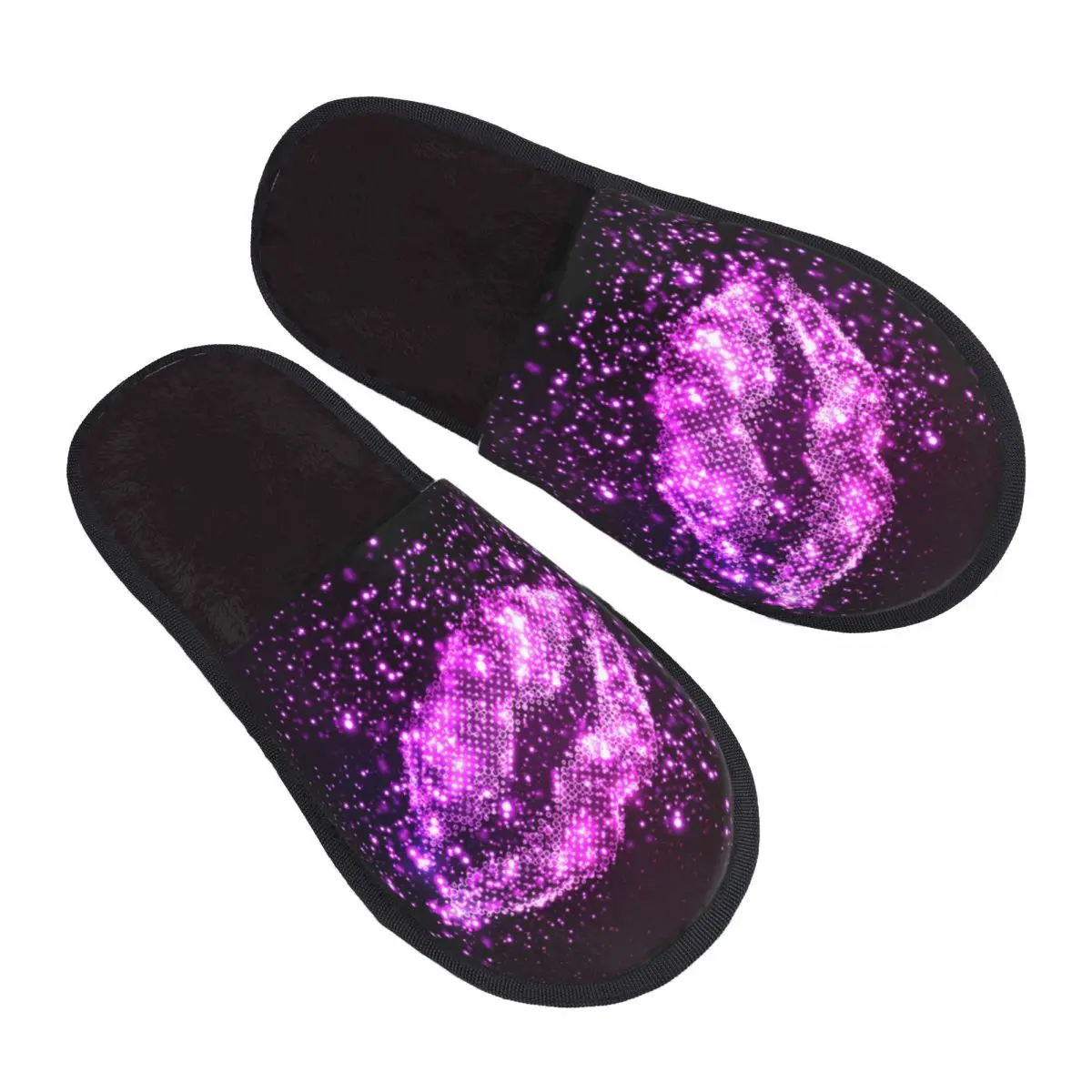 

Indoor Slippers Bright Purple Lips Illustration Plush Slipper Autumn Winter Shoes House Flat Floor for Bedroom